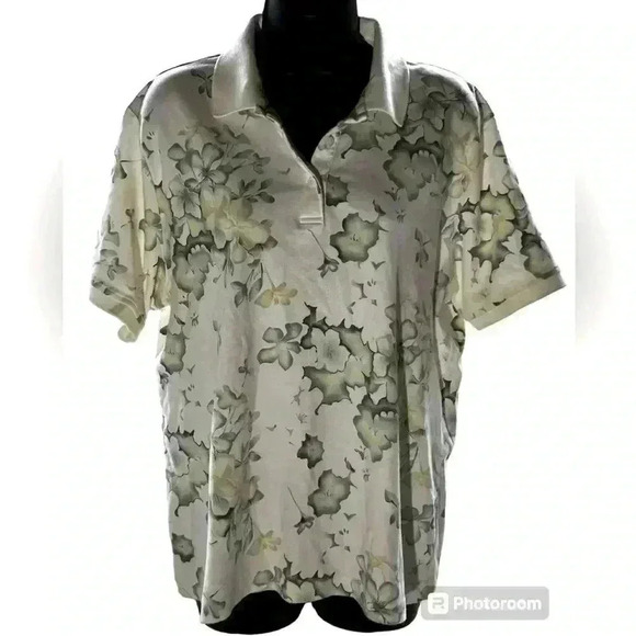 Izod Tops - Izod Women's Sz L Classic Cream Floral Cotton Polo